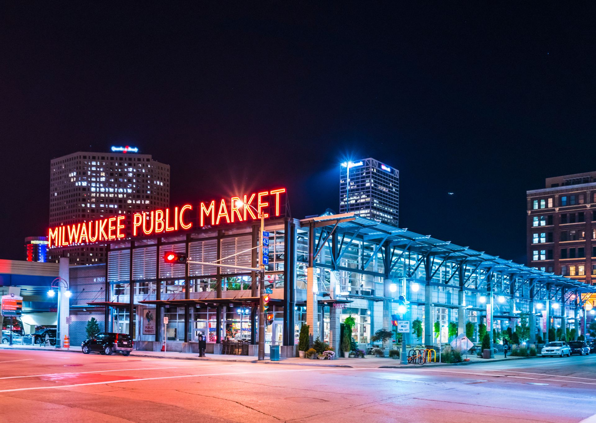 Milwaukee Public Market at night